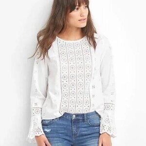 Gap White Top Women's Bell-sleeve eyelet top, 100% Cotton, Optic White